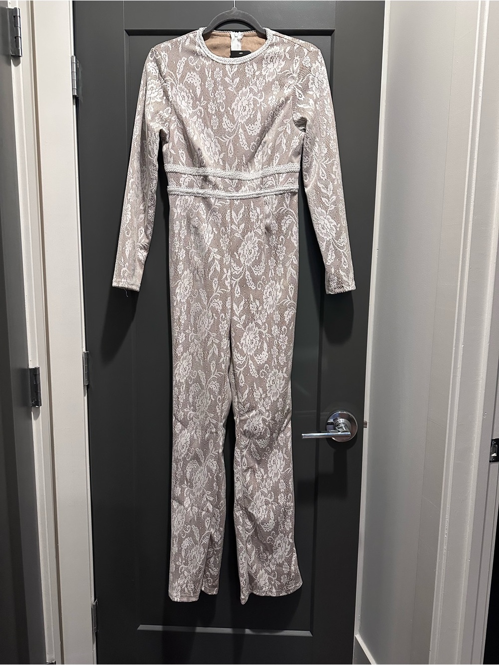 Brand New!! Bride White Long Sleeve Lace-Pattern Jumpsuit.